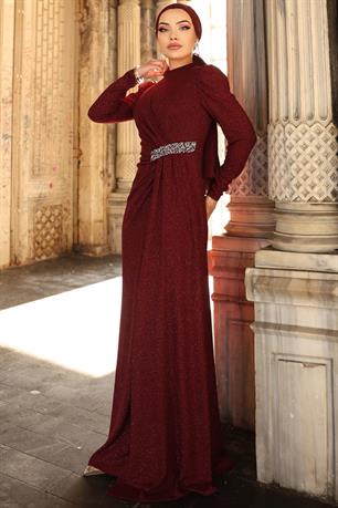 Defne Tesettür Abiye Bordo