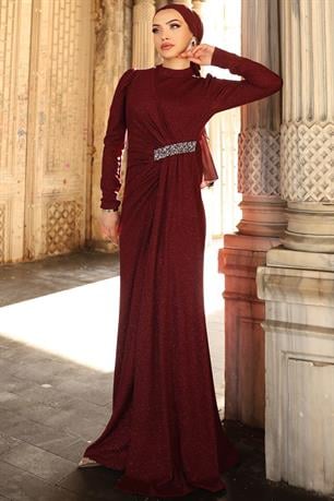 Defne Tesettür Abiye Bordo