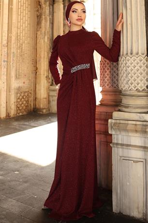 Defne Tesettür Abiye Bordo