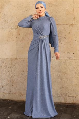 Defne Tesettür Abiye İndigo