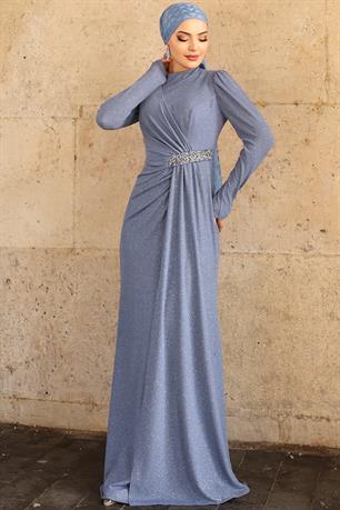 Defne Tesettür Abiye İndigo