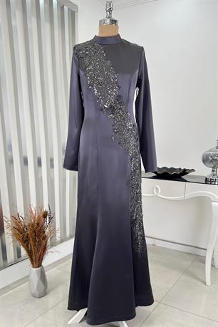 Deniz Tesettür Abiye Gri