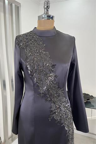 Deniz Tesettür Abiye Gri