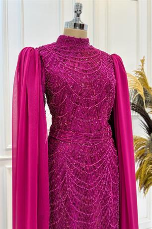 Devin Tesettür Abiye Fuşya