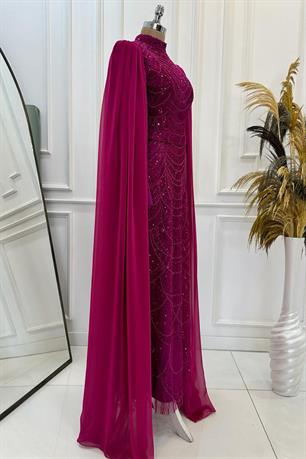 Devin Tesettür Abiye Fuşya