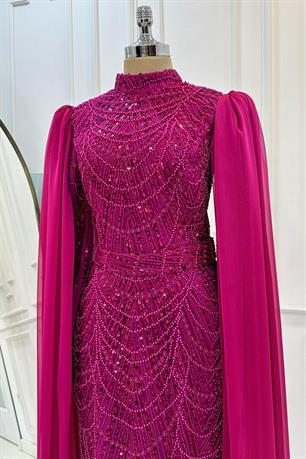 Devin Tesettür Abiye Fuşya