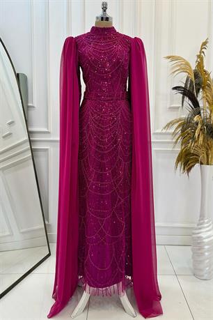 Devin Tesettür Abiye Fuşya