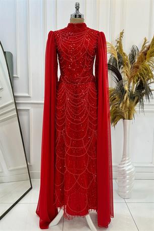 Devin Tesettür Abiye Kırmızı