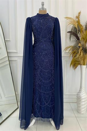 Devin Tesettür Abiye Lacivert