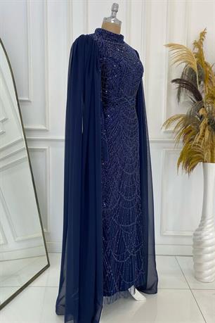 Devin Tesettür Abiye Lacivert