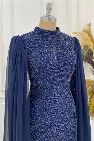 Devin Tesettür Abiye Lacivert