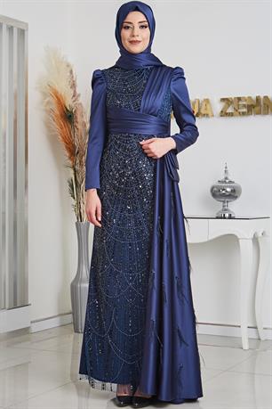 Dicle Tesettür Abiye Lacivert