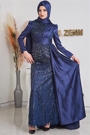 Dicle Tesettür Abiye Lacivert