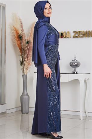 Dicle Tesettür Abiye Lacivert