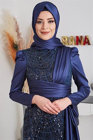 Dicle Tesettür Abiye Lacivert