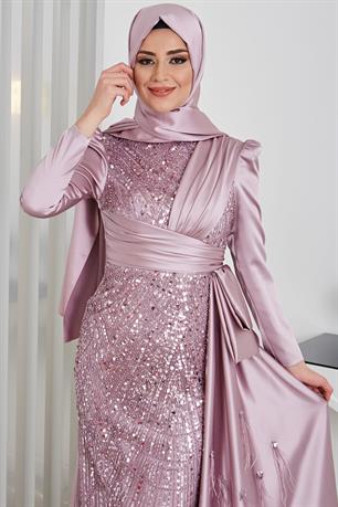 Dicle Tesettür Abiye Lila