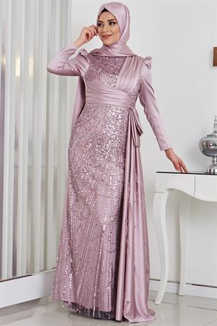 Dicle Tesettür Abiye Lila