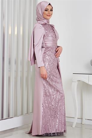 Dicle Tesettür Abiye Lila