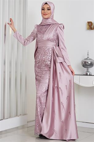 Dicle Tesettür Abiye Lila