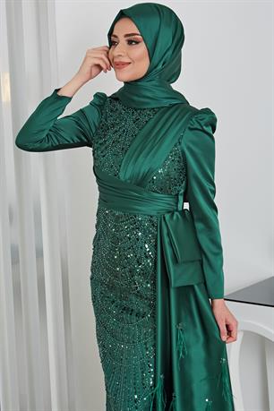 Dicle Tesettür Abiye Zümrüt