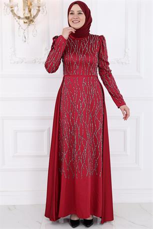 Didem Tesettür Abiye Bordo