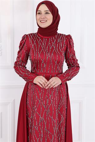 Didem Tesettür Abiye Bordo