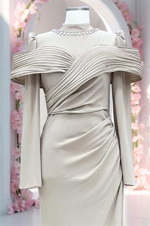 Dila Tesettür Abiye Bej