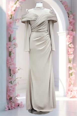 Dila Tesettür Abiye Bej