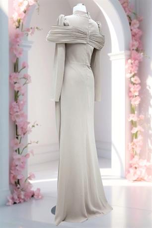 Dila Tesettür Abiye Bej