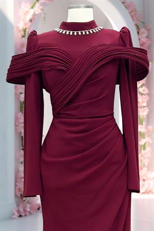 Dila Tesettür Abiye Bordo