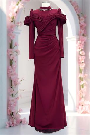 Dila Tesettür Abiye Bordo