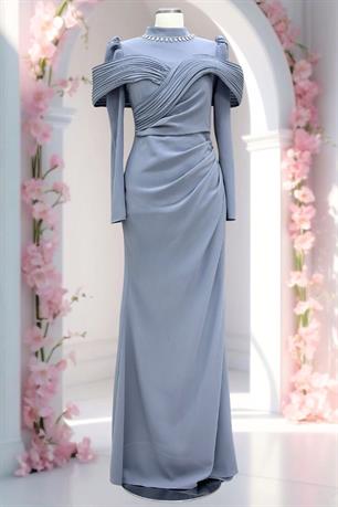 Dila Tesettür Abiye Gri