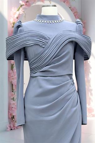 Dila Tesettür Abiye Gri