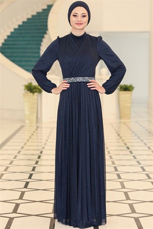 Dila Tesettür Abiye Lacivert