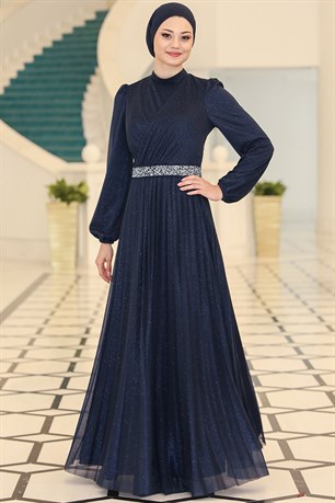 Dila Tesettür Abiye Lacivert