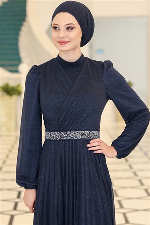 Dila Tesettür Abiye Lacivert