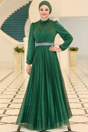 Dila Tesettür Abiye Zümrüt