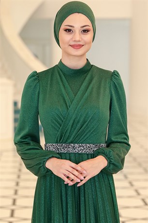 Dila Tesettür Abiye Zümrüt