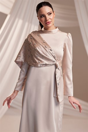 Dilara Tesettür Abiye Bej