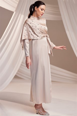 Dilara Tesettür Abiye Bej