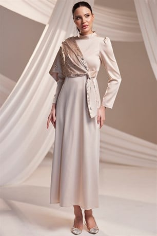 Dilara Tesettür Abiye Bej