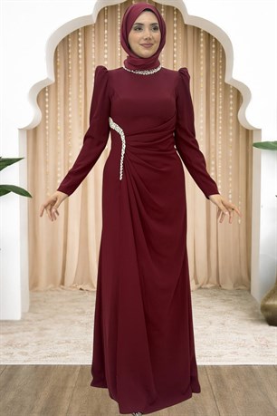 Dilem Tesettür Abiye Bordo