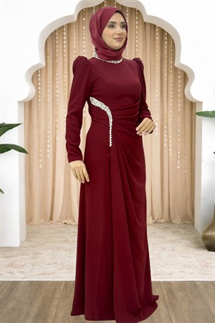 Dilem Tesettür Abiye Bordo