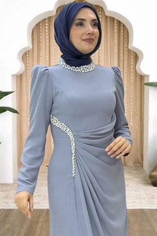 Dilem Tesettür Abiye Gri