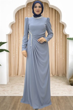Dilem Tesettür Abiye Gri