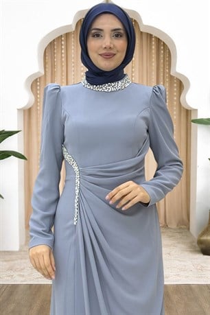 Dilem Tesettür Abiye Gri