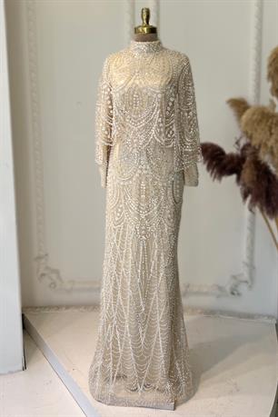 Diva Tesettür Abiye Bej