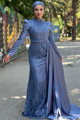 Diva Tesettür Abiye İndigo