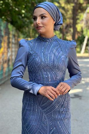 Diva Tesettür Abiye İndigo