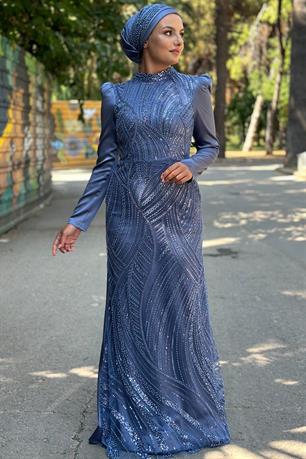 Diva Tesettür Abiye İndigo